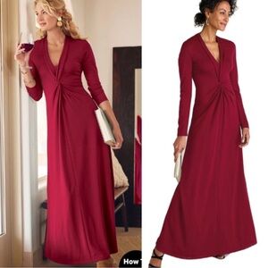 Soft Surroundings Deep Red Long-Sleeve Twist-Front Maxi Dress